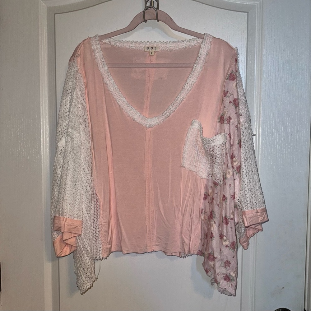 POL Pink and White Lace Blouse